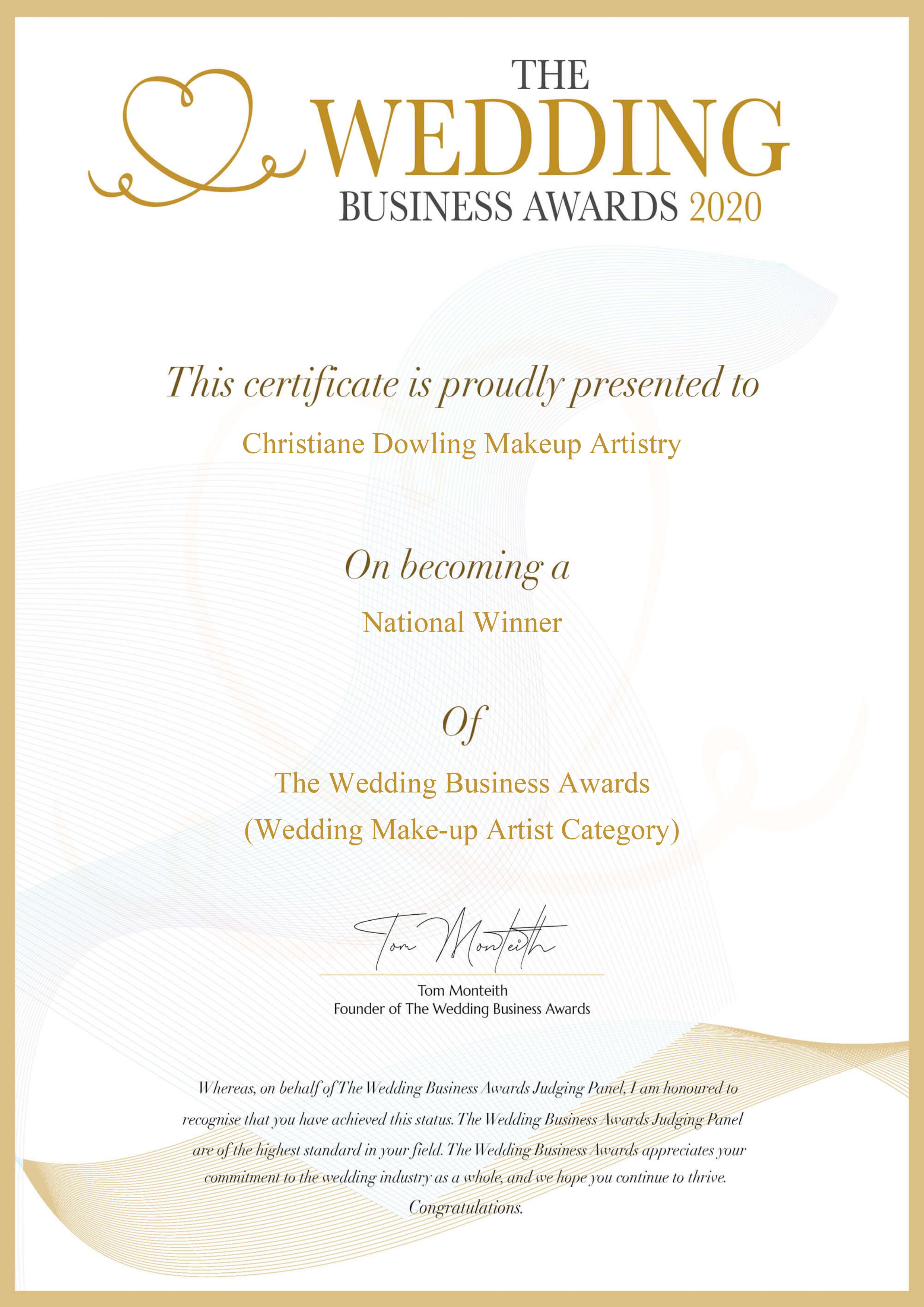 National Winner - The Wedding Business Awards 2020